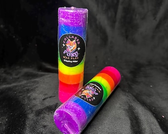Rainbow Stripe UV Reactive Dripping Pillar Wax Play Candle