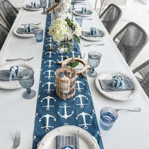 BLUE WHITE ANCHOR Linens Table Runner Napkin Placemat, sailor runner, Nautical, Beach, Wedding, Bridal, Shower, image 8