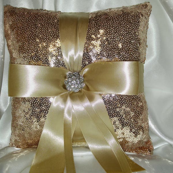 SEQUIN RING BEARER Pillow- Color of Choice- and/or Flower Girl Basket - Champagne, Gold, Silver,  Wedding Bridal, Ribbon Bow, Color Choice