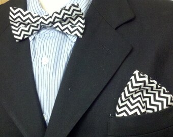 CHEVRON BOWTIE Set-- black ivory navy grey small chevron pattern men, boys and toddler sizes Wedding Party Groom Ringbearer Usher zigzag