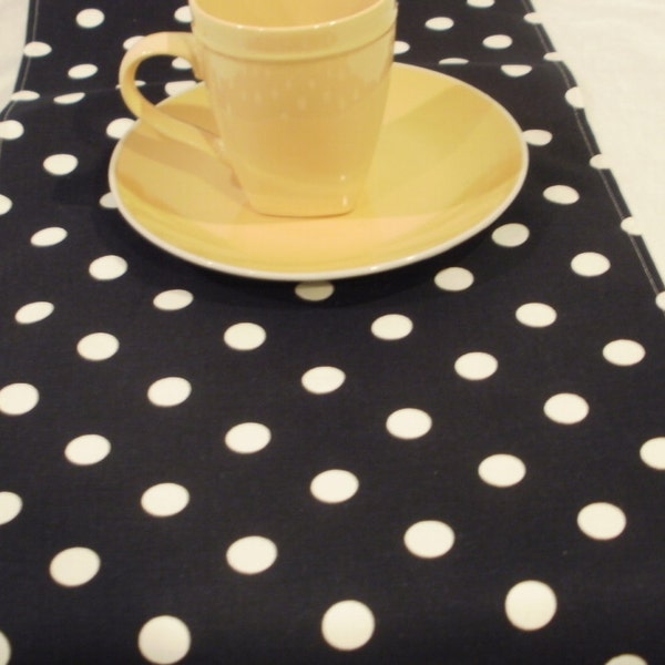 BLACK WHITE POLKa Dot LinenS- Table runner, napkins, placemats, white dots on Black Runner,  Wedding, Bridal, Home Decor, Olivia Party