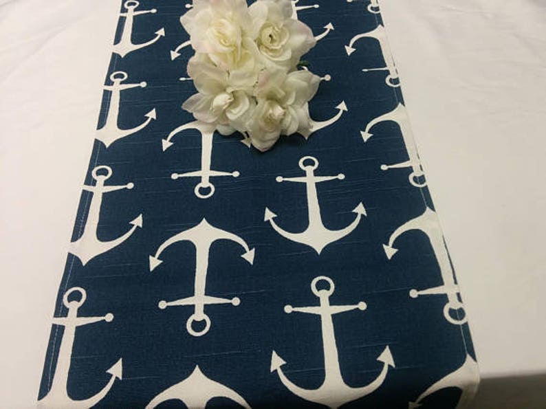 BLUE WHITE ANCHOR Linens Table Runner Napkin Placemat, sailor runner, Nautical, Beach, Wedding, Bridal, Shower, image 5