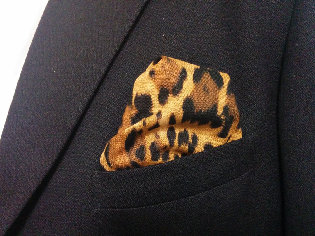 LEOPARD POCKET SQUARE - Hanky, Black Tan Brown, Animal Print