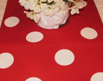 Red LARGE POLKA DOT Table Runner -extra-Large Polka Dot  Red, Fuchsia, Pink on Fuchsia or Black ,Mouse Theme Party