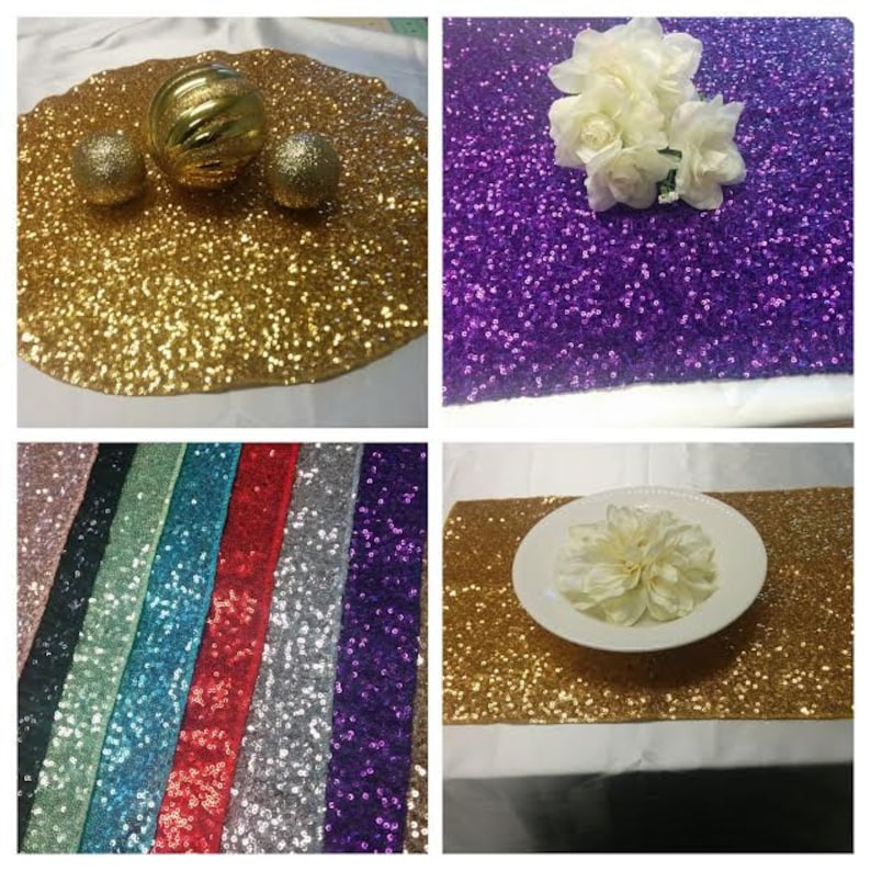 SEQUINS CENTERPIECE ROUNDS, Squares, Placemats, Colors, Sequin Square, Round 12, 14, 16, 18 Silver, Gold, Purple, Rose gold, Reusable image 1