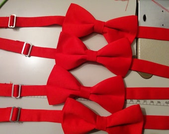 RED SATIN BOWTIES, Or pocket Square, Matte Satin Tie, Boy's, Men, Big and Tall, Wedding Party, Groom,
