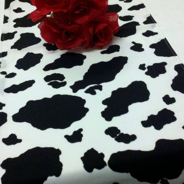 COW PRINT LINENS- Fabric, Table Runner, Napkins,  Tablecloth, Black and white, cotton, cowboy, cowgirl, farmhouse, photo shoot, table linens