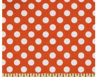 Orange POLKA DOT Linens- table runner, napkins, placemats-- Polka Dot White on orange,  Wedding Bridal Runner, Party, Event, Home Decor