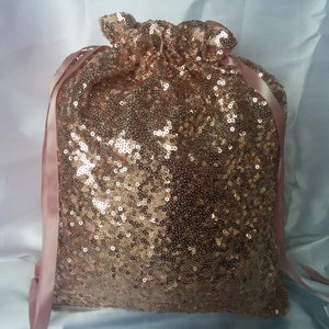 SEQUIN MONEY BAG, Colors, Rose Gold, Silver, Gold, With or Without Brooch, Bridal, Money Dance, glitter bag, drawstring, purse Rose gold no brooch