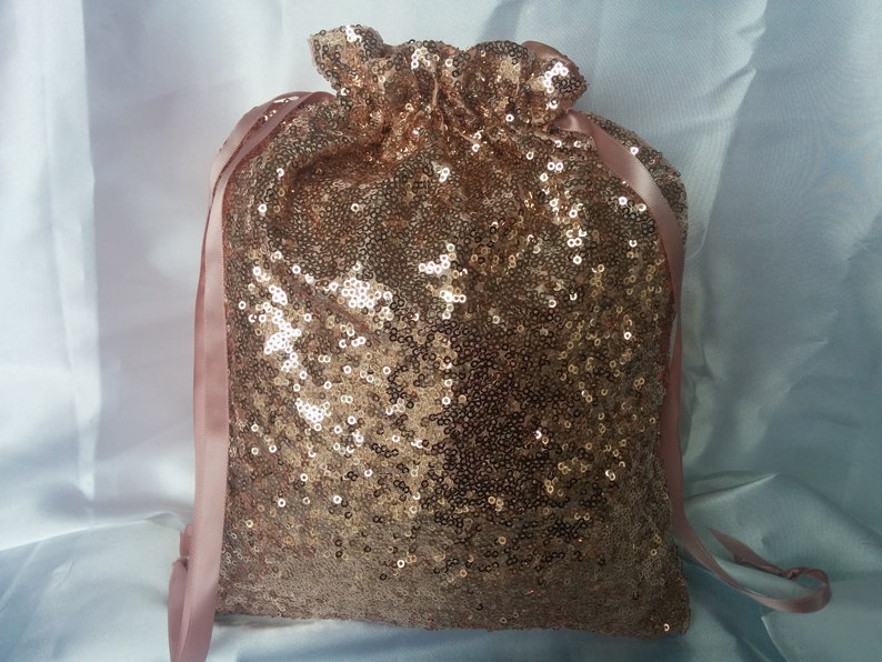 SEQUIN MONEY BAG, Colors, Rose Gold, Silver, Gold, With or Without Brooch, Bridal, Money Dance, glitter bag, drawstring, purse Rose gold no brooch