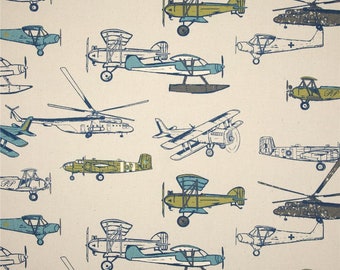 ROPA DE MÚSICA CON DISEÑO DE AVIONES VINTAGE - Azules y verdes, caminos de mesa, manteles individuales redondos o cuadrados, fundas de almohada, aviones vintage y modernos, fiestas