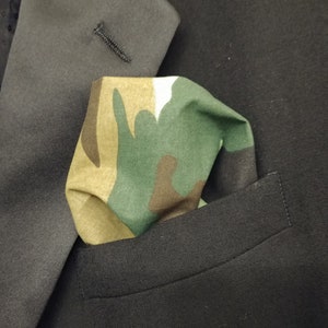 CAMO NECKTIE or Pocket Square SIZES Camouflage Necktie Men's, Boys, Big tall, Toddler Tie Wedding Party army hunting 100% cotton Pocket square only