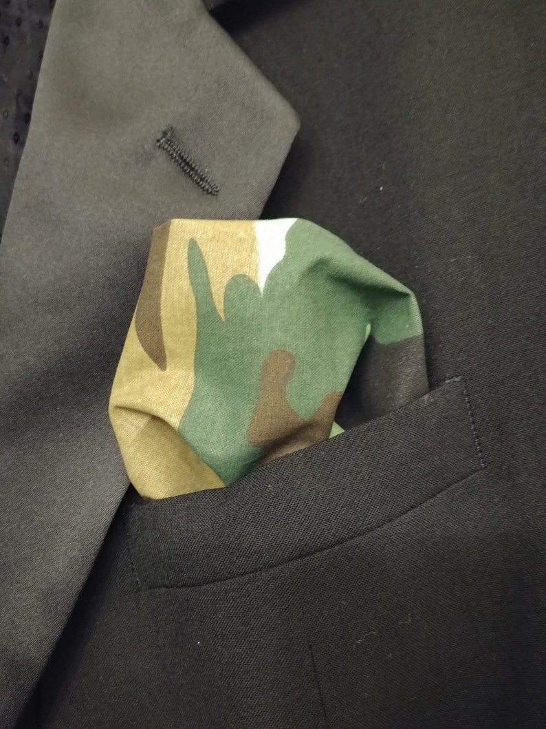 CAMO NECKTIE or Pocket Square SIZES Camouflage Necktie Men's, Boys, Big tall, Toddler Tie Wedding Party army hunting 100% cotton Pocket square only