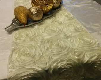 SATIN ROSETTE LINENS - Colors, Table Runner, Rounds, Squares,  Red, Ivory, White, Black, Silver, Gold, Purple, Navy Blue, Wedding, Bridal