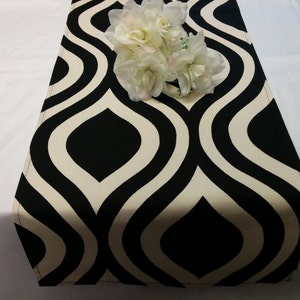 BLACK or Navy IVORY GEOMETRIC Linens Table Runner, or Napkins, or Placemats, Geometric, Large ovals Table Runner, Wedding Bridal Home Decor image 1