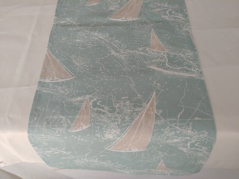 SAILBOAT NAUTICAL LINENS Table Runner, Napkins, Placemats, aqua Blue, white Nautical, Beach, Wedding Gift, Moms image 2