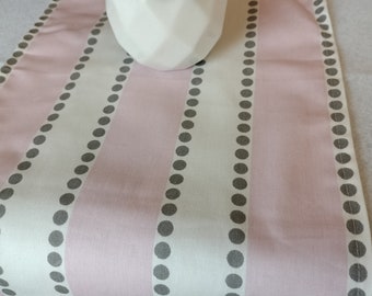 PINK STRIPE RUNNER-  Stripes and Dots, Table Runner, grey dots,  pink,   11" wide, wedding, bridal