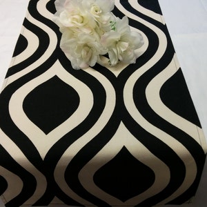 BLACK or Navy IVORY GEOMETRIC Linens Table Runner, or Napkins, or Placemats, Geometric, Large ovals Table Runner, Wedding Bridal Home Decor image 3