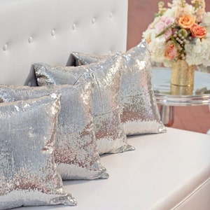 SEQUIN PILLOW Covers, COLORS, Pillowcases, Gold, Silver, Colors, Square, lumbar pillow European sham Bedding, Wedding image 5