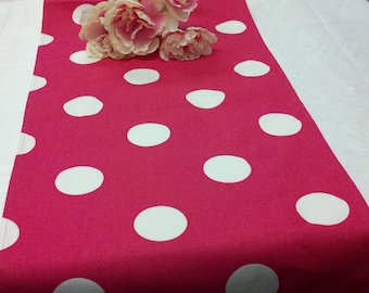 Fuchsia LARGE POLKA DOT Table Runner -extra-Large Polka Dots, White Dots on Fuchsia, Theme Party