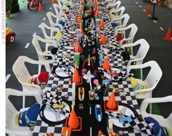 RACING TABLECLOTH,  black And white check, Racing decor Wedding, checkered flag, Bridal, Party, Shower