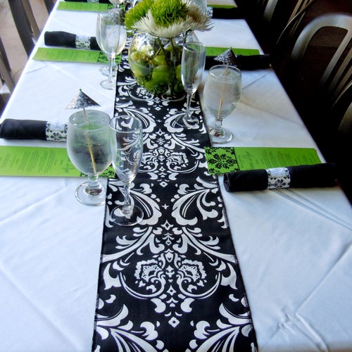 Victorian Black on White Satin Damask Table Runner Etsy
