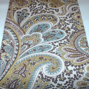 PAISLEY TABLE LINENS Last Ones Chocolate Brown and Tan Paisley Table Runner, or Napkins, With aqua Blue, Sage Green image 1