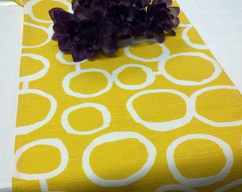 YELLOW TABLE RUNNER - Last ones- Sun yellow and White Geometric Circles- Freehand Links Wedding Bridal Runner