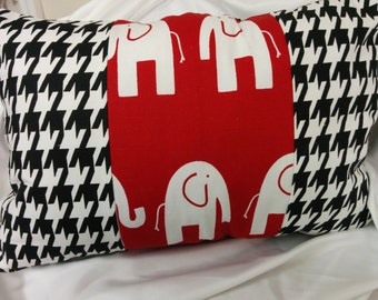 ELEPHANT HOUNDSTOOTH PILLOW Cover- Delta Pillow Cover, Red, w/or w/o white elephant, black white houndstooth, gift pillow, shower, wedding