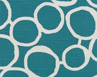 Teal GEOMETRIC CIRCLES LINENS -Table runner or Napkins, or Placemats ,  Freehand Circle Links Wedding Bridal Runner