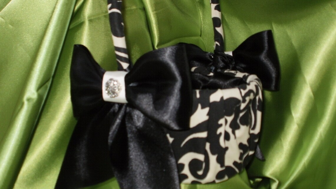 DAMASK FLOWER GIRL Basket Black Ivory Cream Waverly Essence Etsy