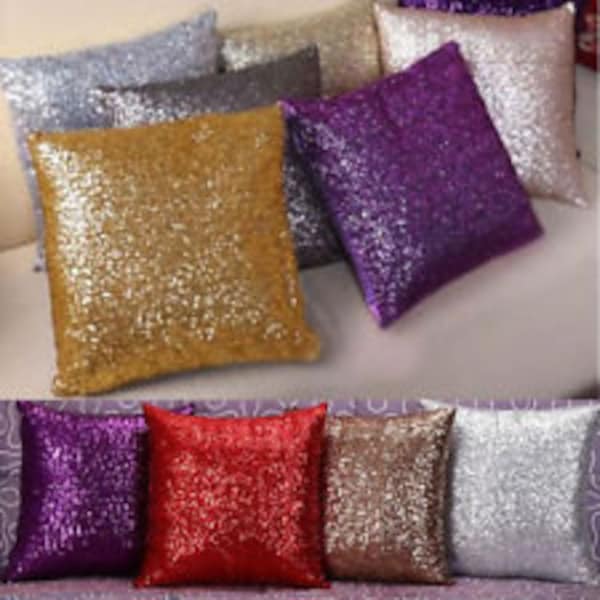 SEQUIN PILLOW COVERS- Colors- Pillow Case, Throw Pillow- cover, 14, 16, 18, 20, 24", pillow- Euro sham 27" or lumbar 12x18 sham, Wedding