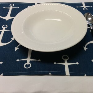 BLUE WHITE ANCHOR Linens Table Runner Napkin Placemat, sailor runner, Nautical, Beach, Wedding, Bridal, Shower, image 7