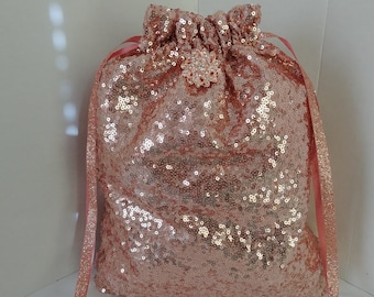 SEQUIN MONEY BAG, Colors, Rose Gold, Silver, Gold, With or Without Brooch, Bridal, Money Dance, glitter bag, drawstring, purse