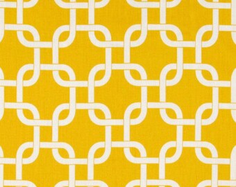 YELLOW GEOMETRIC TABLE Linens, Runners, Centerpiece Squares, white on chain  yellow print, geometric Table runner