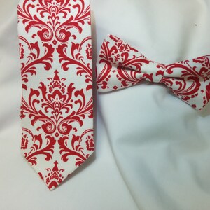 DAMASK HANKY Or NECKTIE,Or Bowtie Madison Red Damask Tie Bowtie or Pocket Square for Men, Boys, Toddler, Big Tall, ringbearer image 5