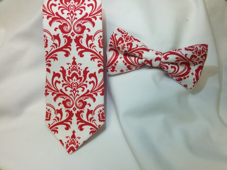 DAMASK HANKY Or NECKTIE,Or Bowtie Madison Red Damask Tie Bowtie or Pocket Square for Men, Boys, Toddler, Big Tall, ringbearer image 5