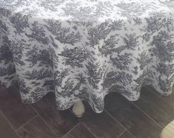 TOILE TABLECLOTHS - Size 54 X 54, 72, 84 96 108, 120, Pink Toile, Black white  toile , navy toile, Tablecloth, rectangle, square or round