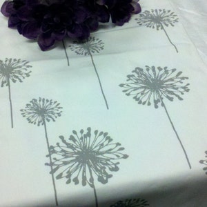 TABLE RUNNER DANDELIONS Gray flower dandelions on white, grey wedding, bridal linen image 3
