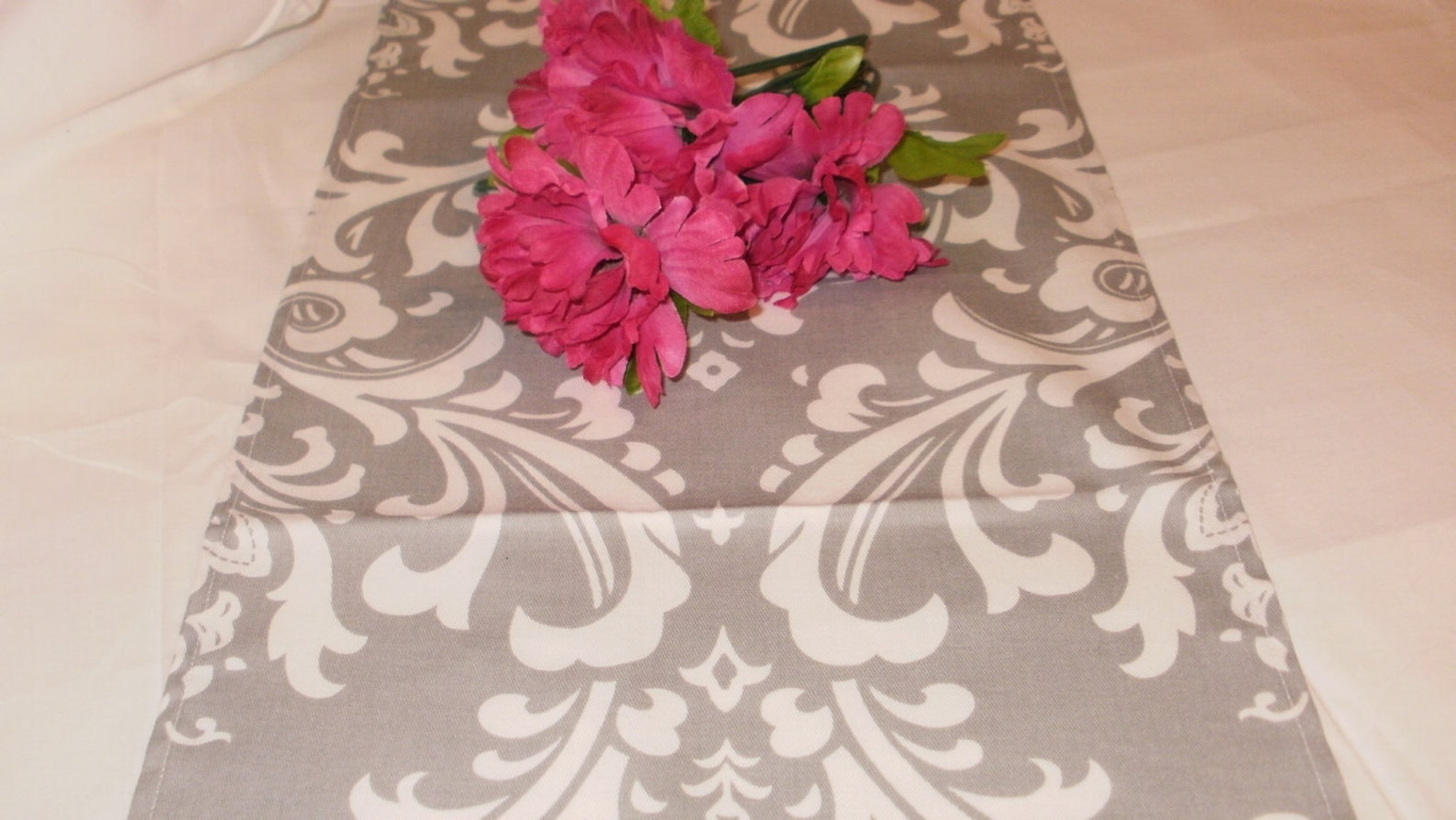 GREY DAMASK RUNNER All Sizes Grey Damask Table Runner, Storm Grey White