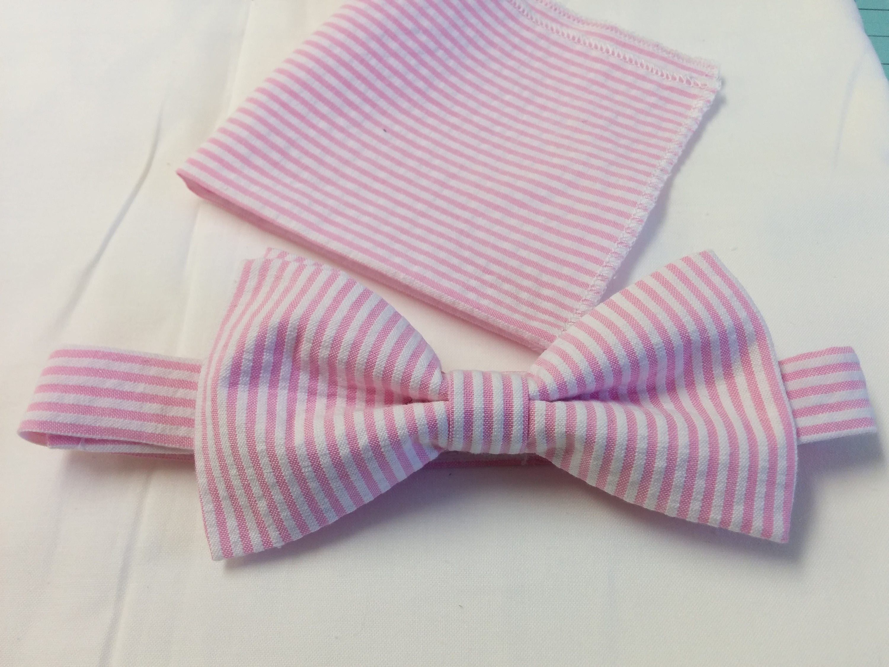 SEERSUCKER BOWTIE, Colors, or NECKTIE, or Pocket Square, or Cummerbund, Boys, Men, navy blue, pink, light blue, yellow, mint