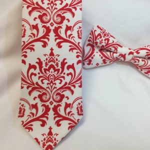 DAMASK HANKY Or NECKTIE,Or Bowtie Madison Red Damask Tie Bowtie or Pocket Square for Men, Boys, Toddler, Big Tall, ringbearer image 1