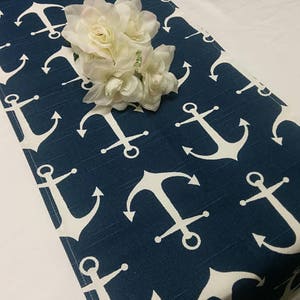 BLUE WHITE ANCHOR Linens Table Runner Napkin Placemat, sailor runner, Nautical, Beach, Wedding, Bridal, Shower, image 1