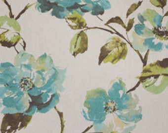 PEACOCK BLUE FLORAL Linens - last ones- Table runner, Napkins, or Placemats - or Pillow cover, teal blue, sage green, Wedding, Shower