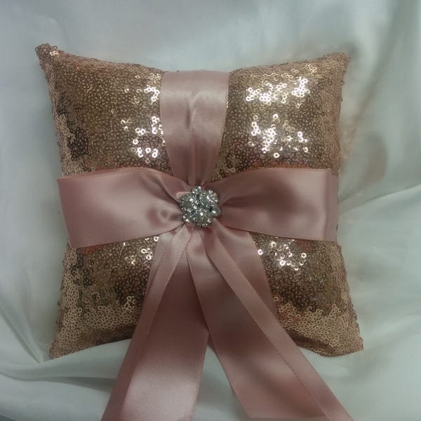 ROSE GOLD SEQUIN,  Ring Pillow, or Basket, or Guest book set -Colors- Flower Girl -Ringbearer, Wedding, Bridal, Sequin,  Ribbon Bow, Bling