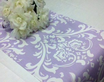 LAVENDER DAMASK LINENS -Table Runner or Napkins, or Placemats, White on Wisteria, Lilac  Lavender  Wedding, Shower Gift,  Bridal 12" Wide