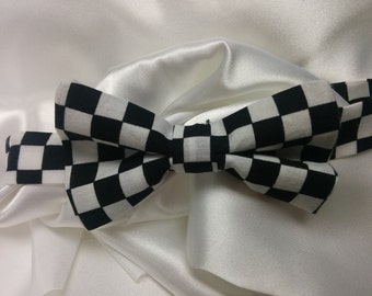 CHECKED BOWTIE  or NECKTIE, Pocket Square, Black and white Nas checkered,  Racing Flag check, cotton,l Groom, ring bearer, usher