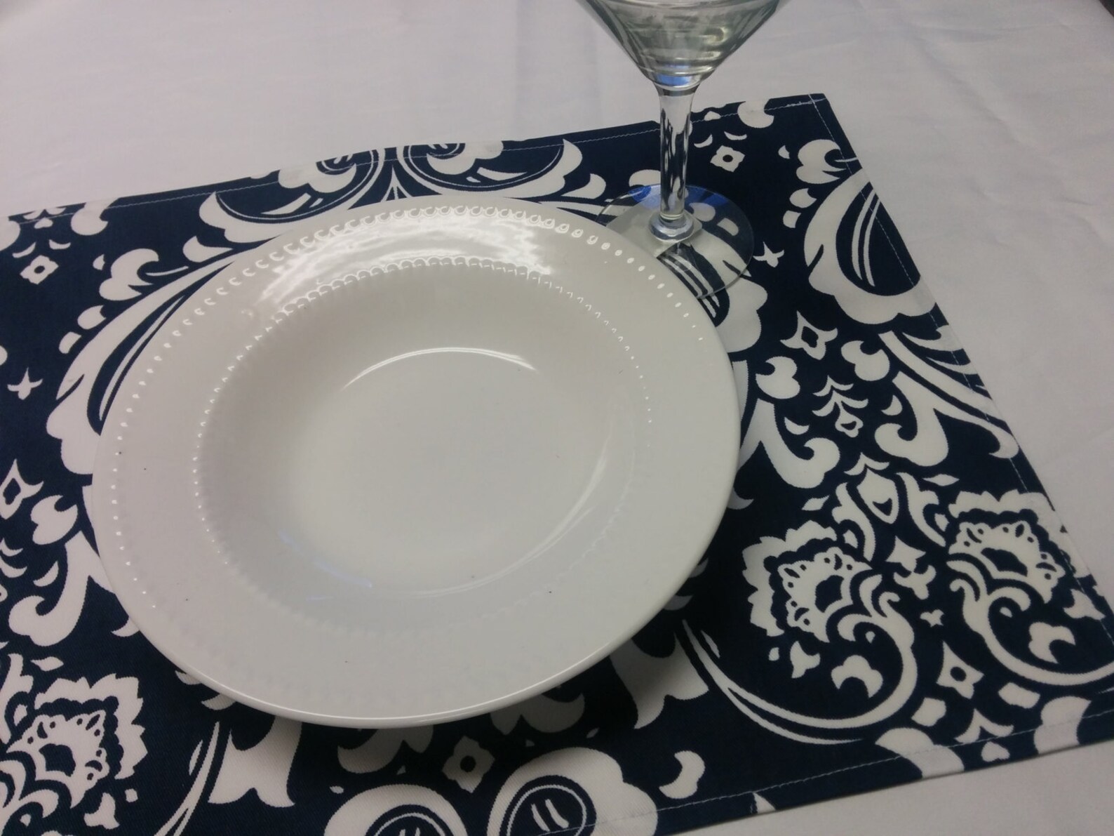 NAVY DAMASK LINENS Table Runner or Napkins or Placemats Etsy