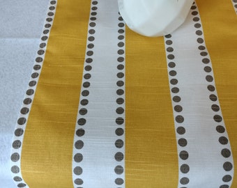 Stripe Runner-  Yellow on White with taupe Dots, Striped Table Runner 11" wide, or placemats, yellow and gray
