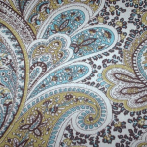 PAISLEY TABLE LINENS Last Ones Chocolate Brown and Tan Paisley Table Runner, or Napkins, With aqua Blue, Sage Green image 2